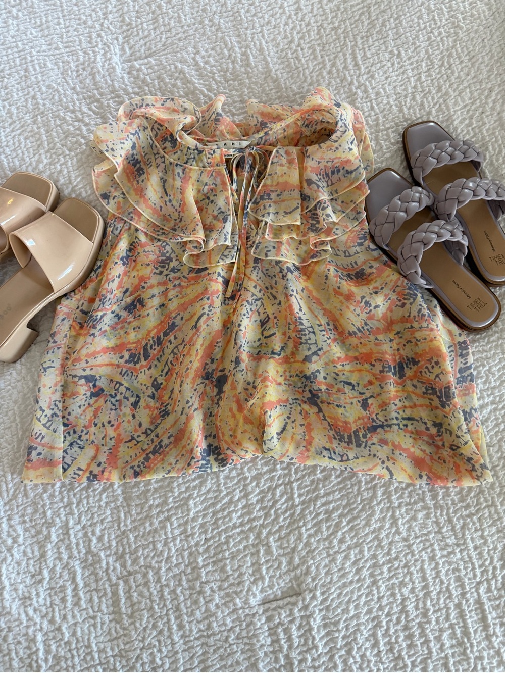 CAbi Yellow Multi Ruffled Tie-Front blouse - Picture 2 of 5